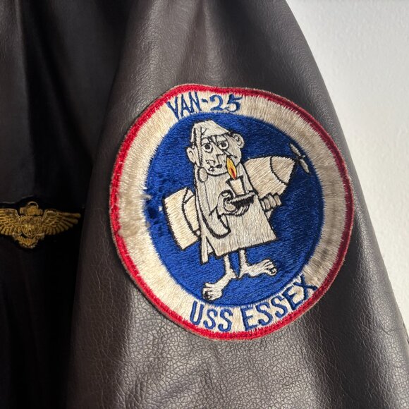 Excelled Brown Leather Aviator Bomber G-1 Jacket- Sherpa Collar, Patches -XL-XXL - Picture 6 of 15